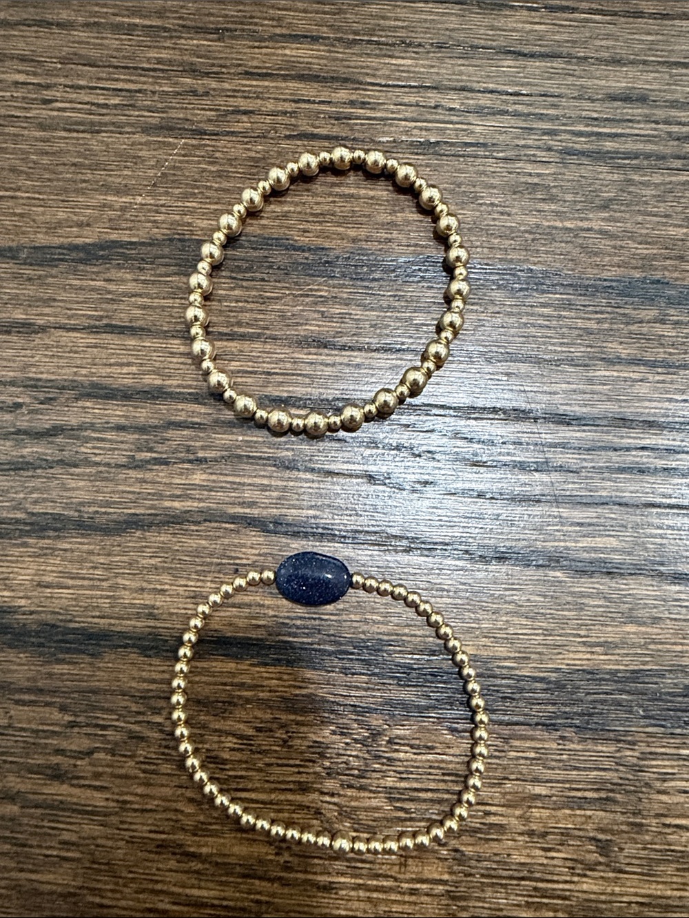 Trendy boutique Gold Beaded Stretch Bracelet Duo with Navy Accent